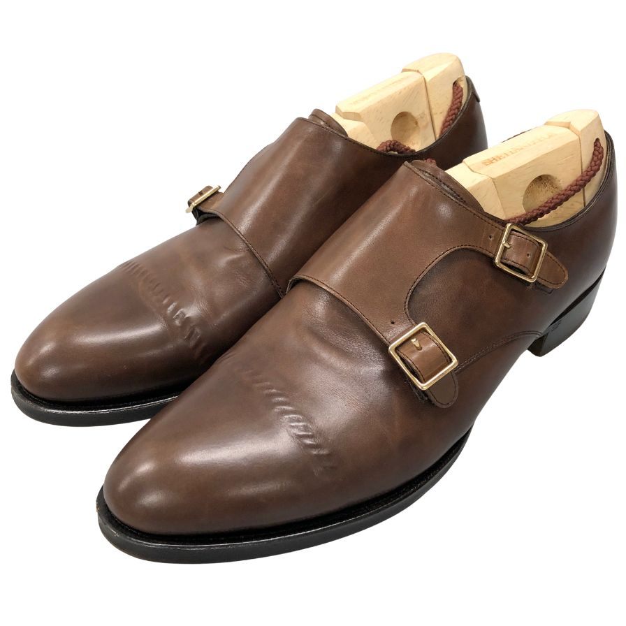 シェットランドフォックス ダブルモンク カーフ ブラウン UK6.5 メンズ SHETLANDFOX ビジネスシューズ 約25.0cm【LA】【中古】