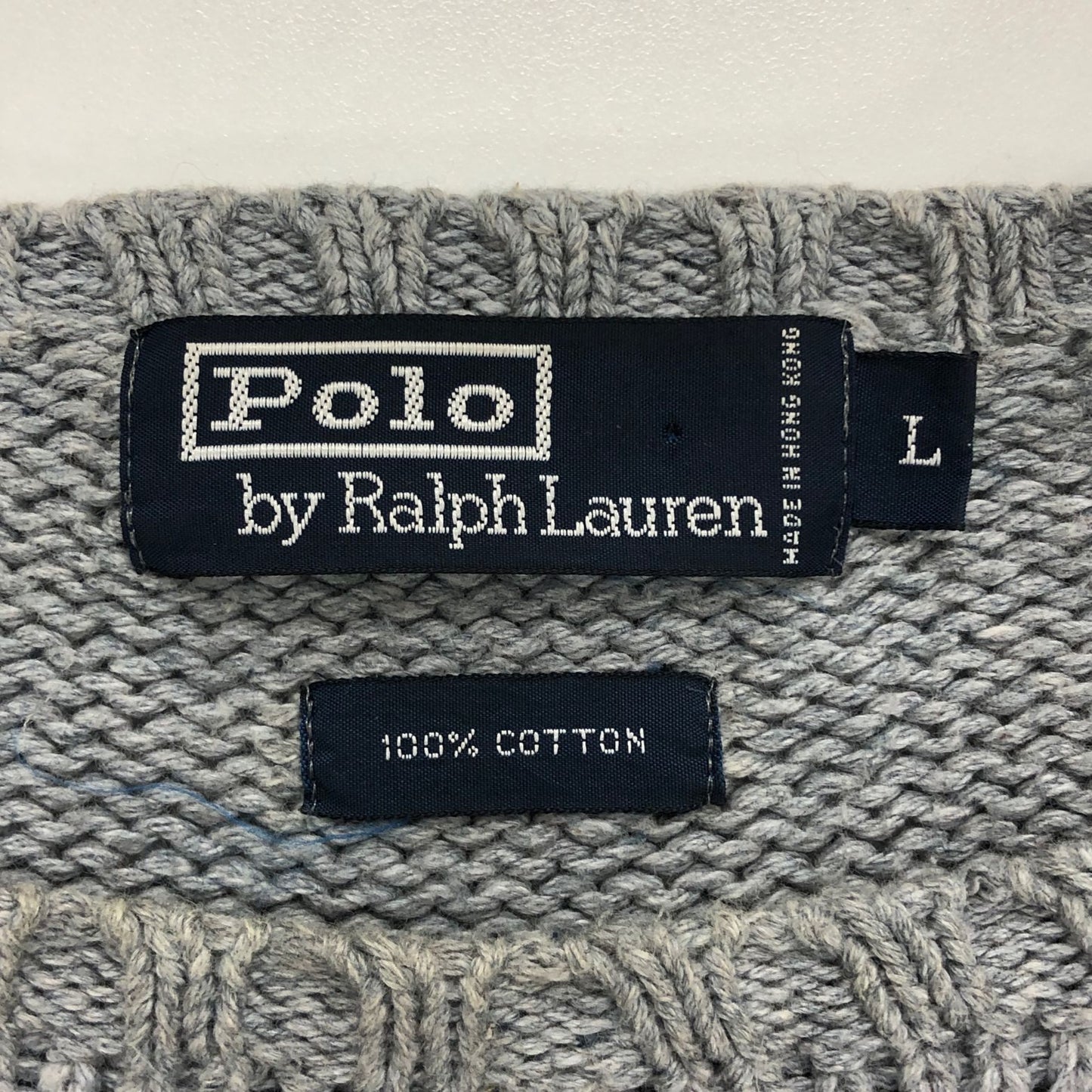 中古◆ポロ ラルフローレン ハンドニット グレー コットン メンズ サイズL Polo Ralph Lauren 【AFB38】