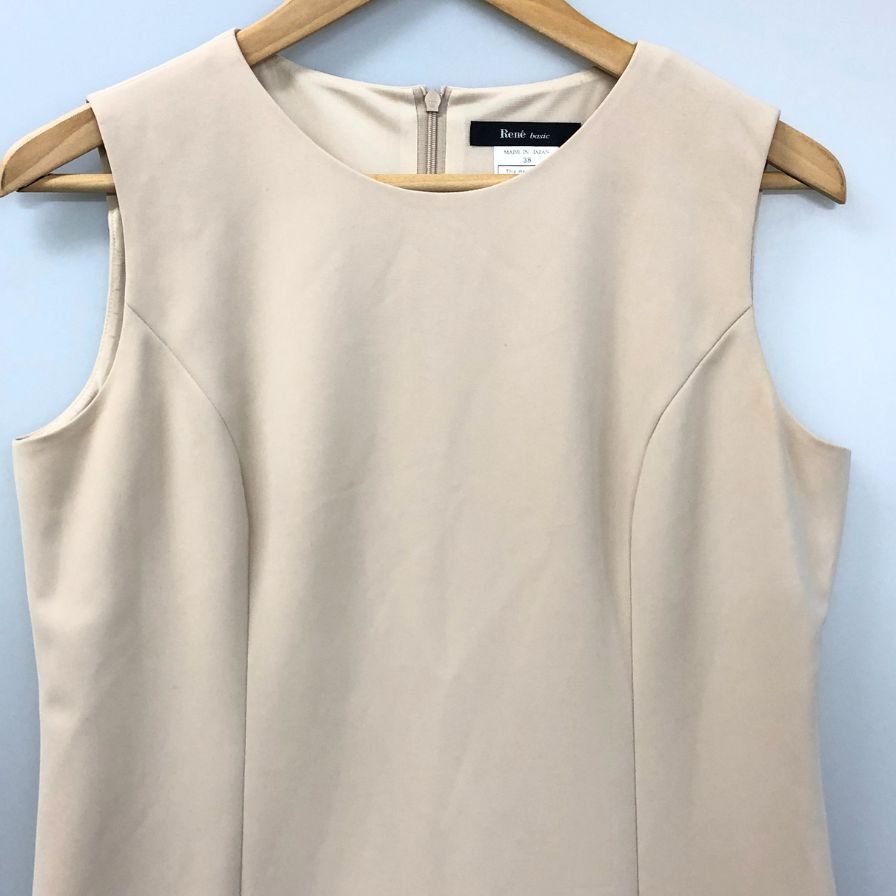美品◆ルネ ワンピース ノースリーブ リフティングヘム ポリエステル 5716060 ベージュ レディース サイズ38 Rene 【AFB5】