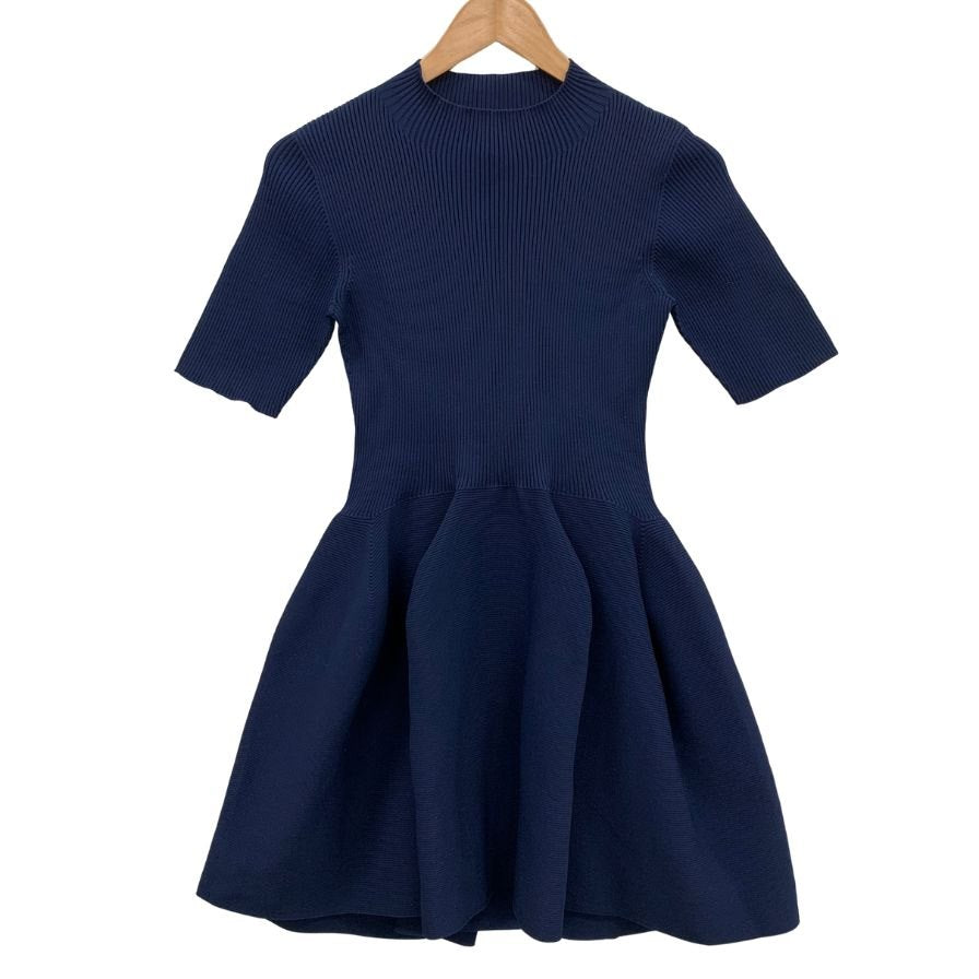 極美品◆シーエフシーエル ニットドレス POTTERY DRESS 半袖 ネイビー サイズ1 レディース CFCL 【AFB45】