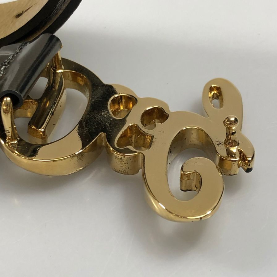 ディー＆ジー ドルチェ＆ガッバーナ レザーベルト エナメル ロゴバックル グレー系×ゴールド D&G DOLCE&GABBANA【AFI23】
