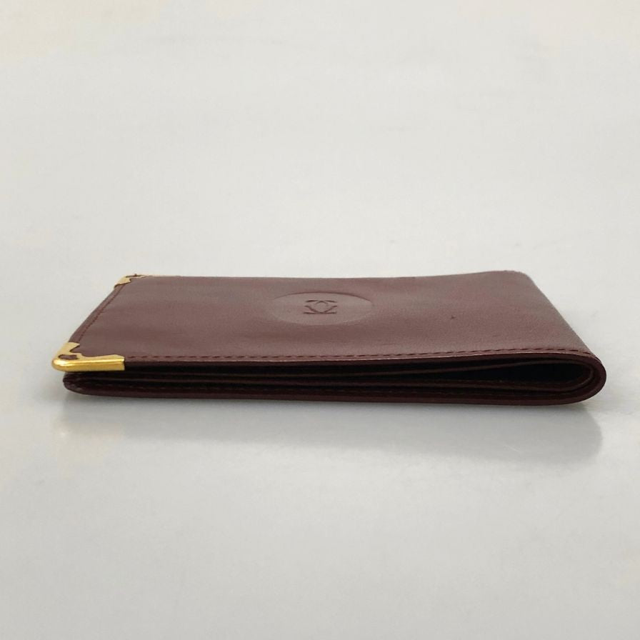 極美品カルティエマストライン二つ折り財布ボルドーミニ財布 極美品】カルティエ 二つ折り財布 マストライン ロゴ ボルドー