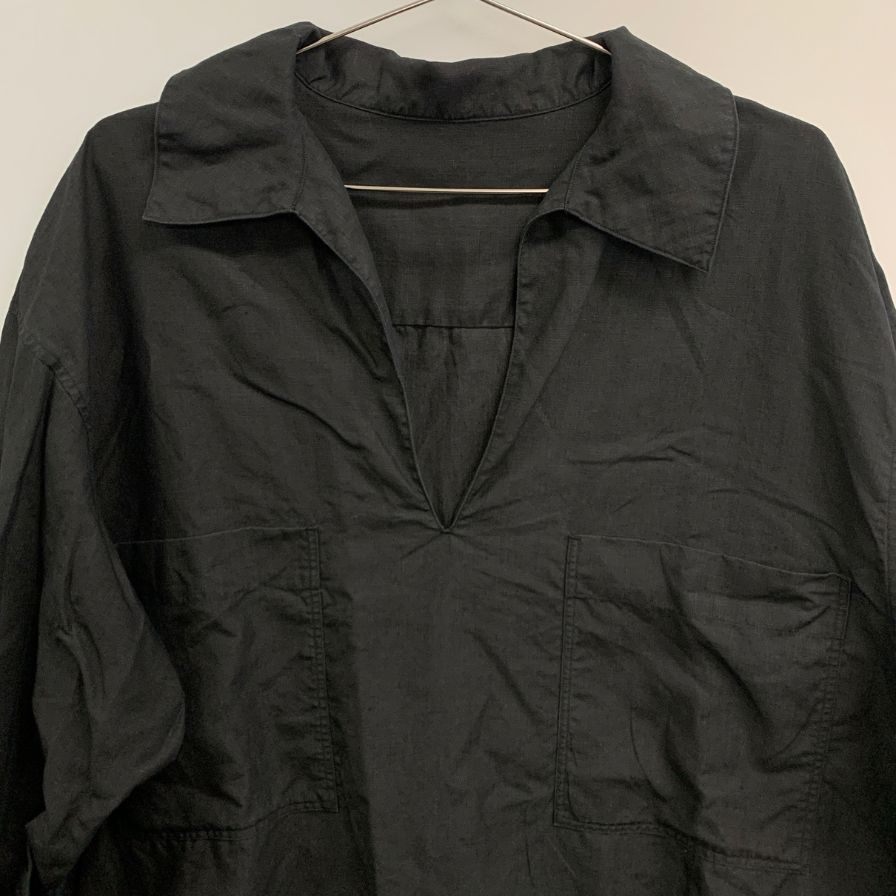 美品◆シンヤオフィシャル プルオーバー リネンシャツ ブラック メンズ サイズ3 SHINYA OFIFCIAL 【AFB35】