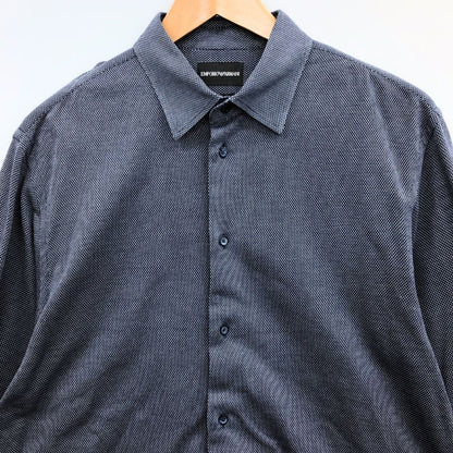 極美品◆エンポリオ アルマーニ シャツ 長袖 コットン 総柄 メンズ ネイビー サイズ41 EMPORIO ARMANI 【AFB14】
