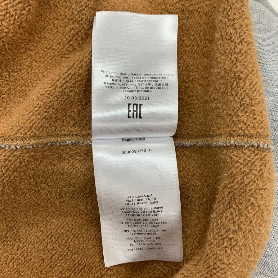 中古◆バレンティノ パーカー 21AW カットオフ デザイン 裏起毛 プルオーバー 刺繍 ロゴ WV3MF19D7M0 グレー メンズ サイズM VALENTINO 【AFB26】