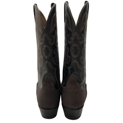 ルケーシー ウエスタンブーツ スティングレー レザーコンビ メンズ サイズ9D ブラウン系 Lucchese 約27.5cm【AFC47】