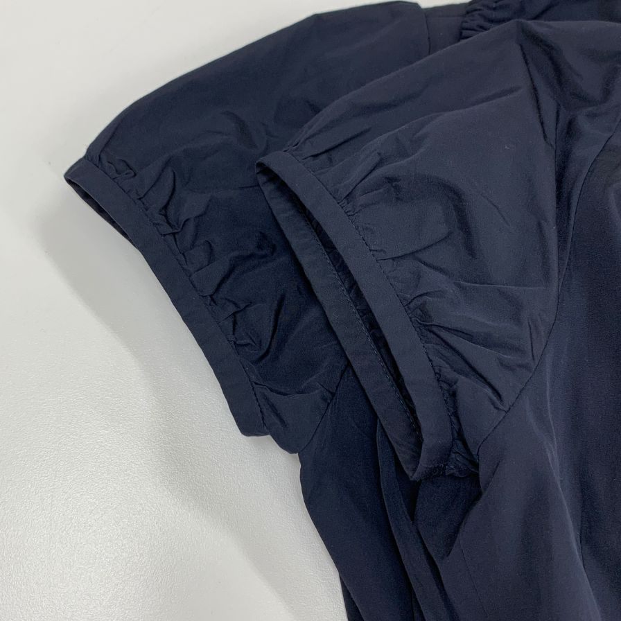 美品◆ルネ ワンピース パフスリーブ 半袖 プルオーバー ジップ ネイビー レディース サイズ38 Rene 【AFB30】