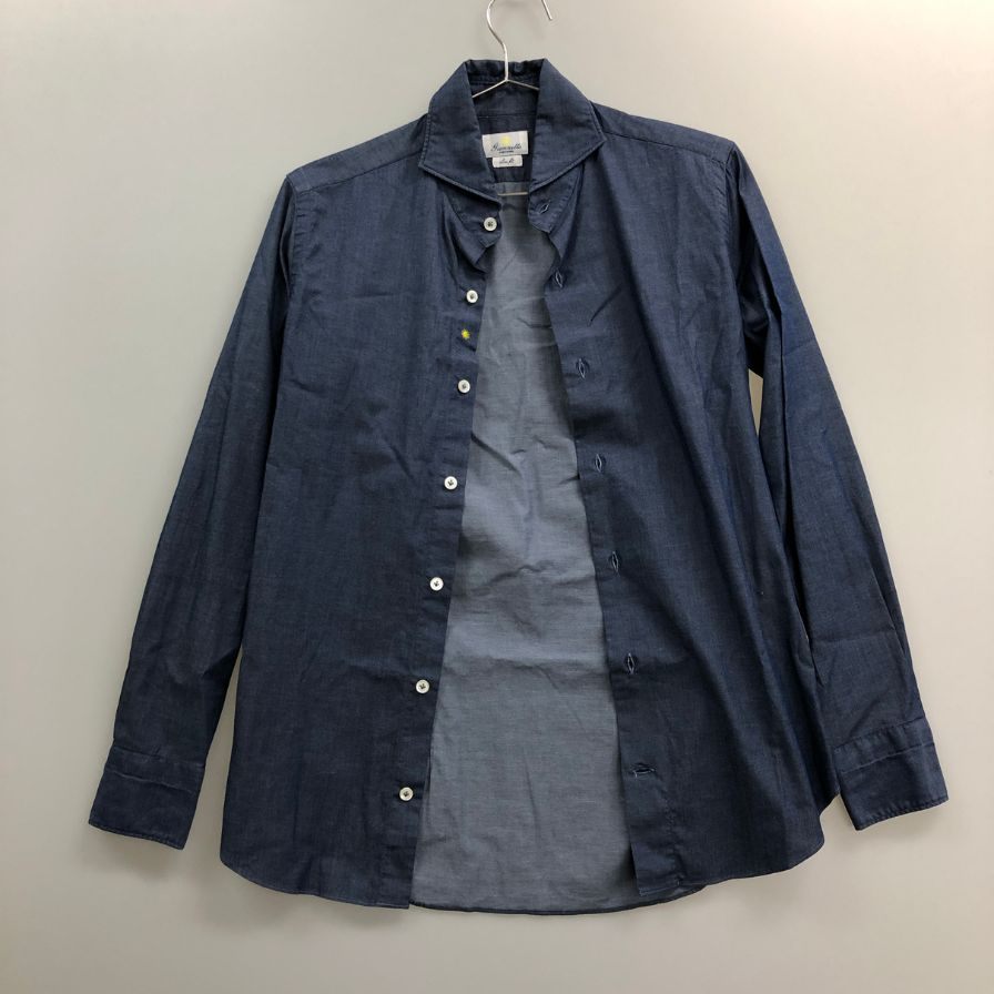 美品◆ジャンネット イプルオーバースタンドカラーシャツ ネイビー15/38 GIANNETTO 【AFB43】