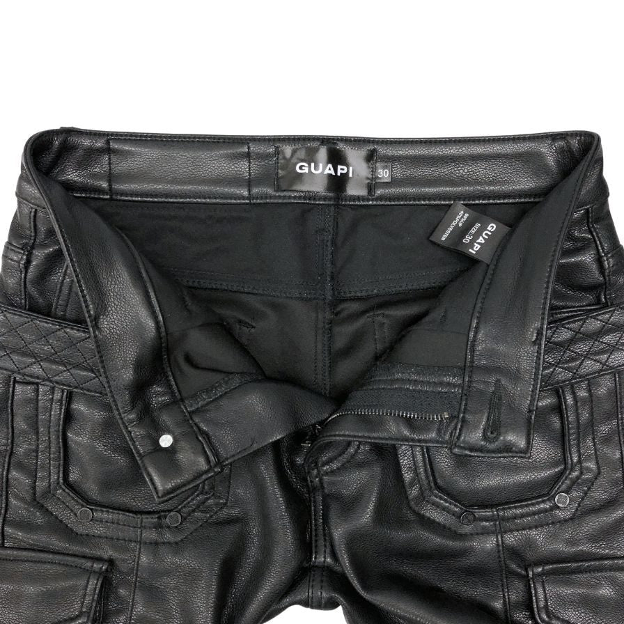 グアピ カーゴパンツ フェイクレザー ギミック ボトム ブラック メンズ サイズ30 GUAPI 【AFB46】