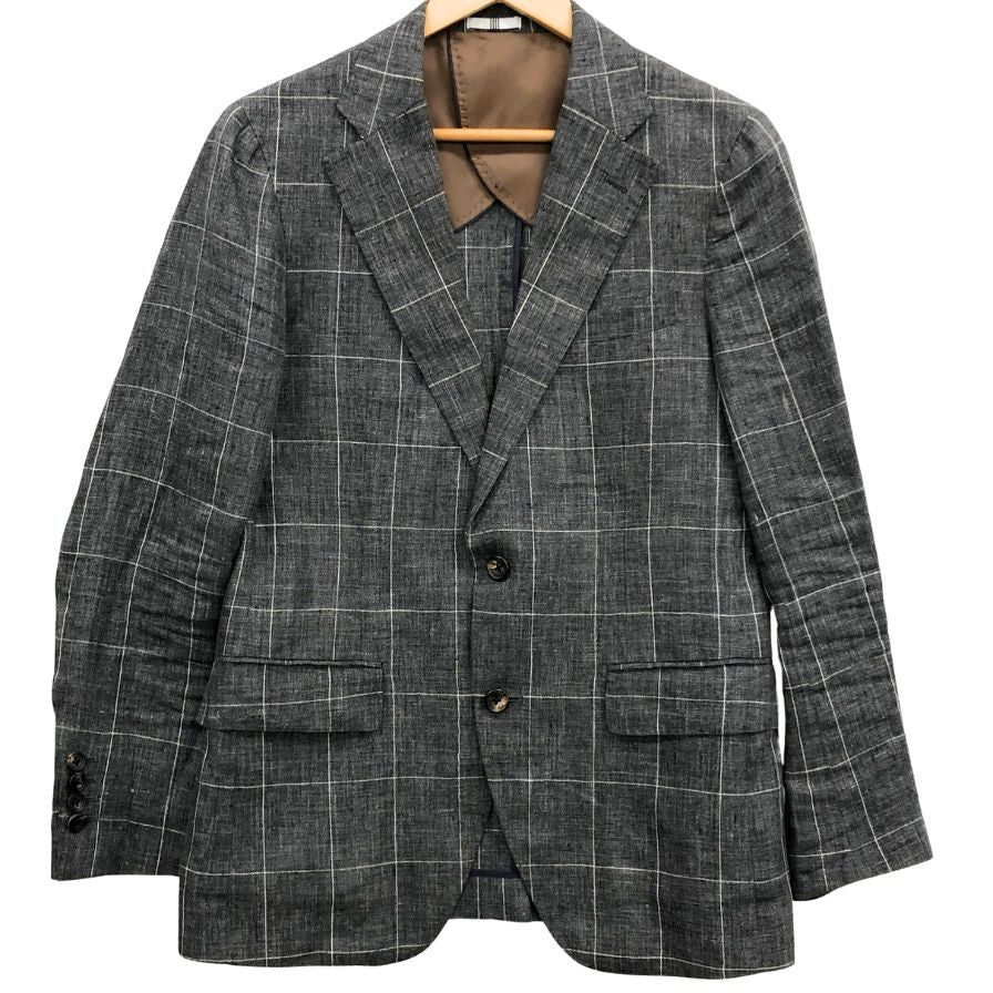 中古◆スーツセレクト リネン テーラードジャケット JSJ1750 グレー サイズA5 メンズ チェック SUIT SELECT DALSASSO 【AFB33】