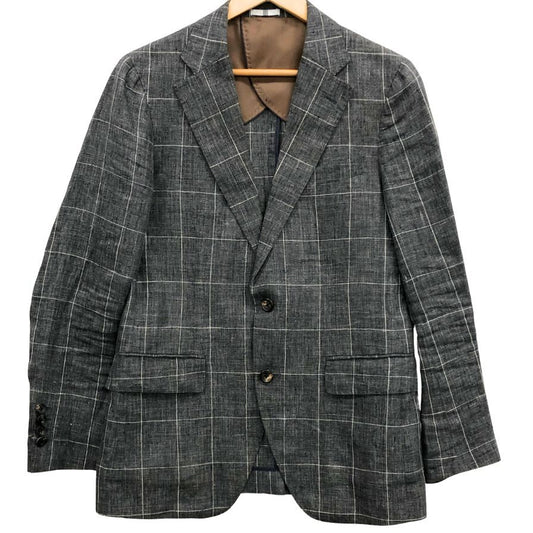 中古◆スーツセレクト リネン テーラードジャケット JSJ1750 グレー サイズA5 メンズ チェック SUIT SELECT DALSASSO 【AFB33】