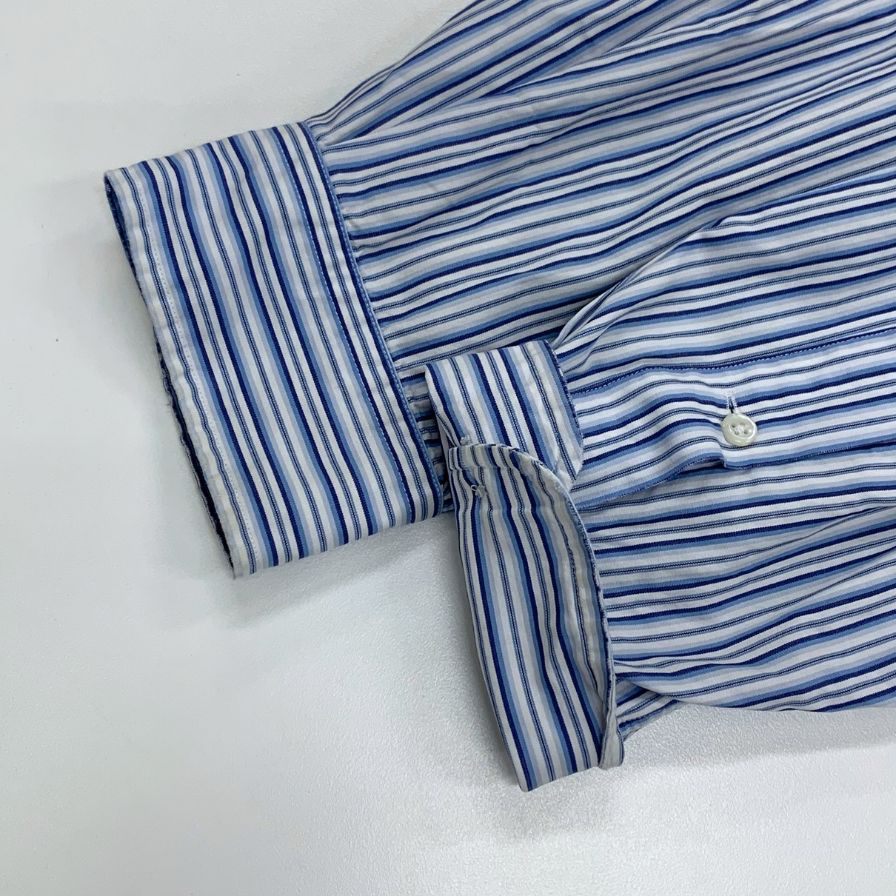 中古◆ラルフローレン 90S ストライプシャツ ブルー系 メンズ サイズL RALPH LAUREN 【AFB10】