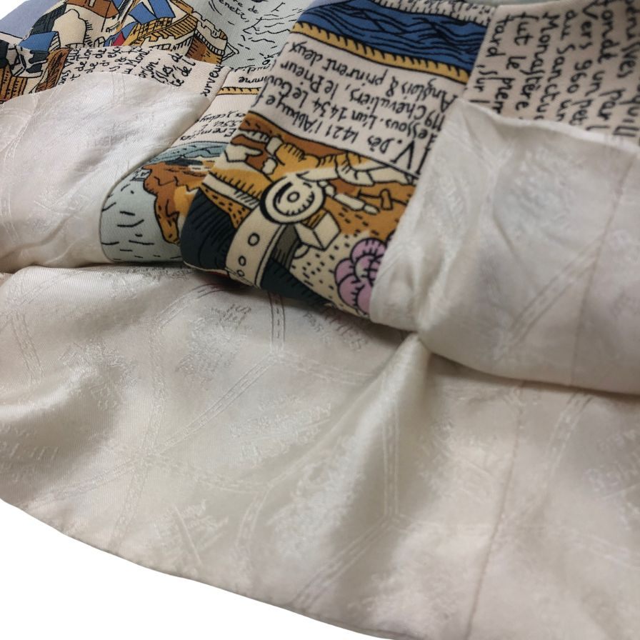 中古◆エルメス ベスト マップイラスト風 シルク ボタン レディース 総柄 サイズ36 HERMES 【AFB11】