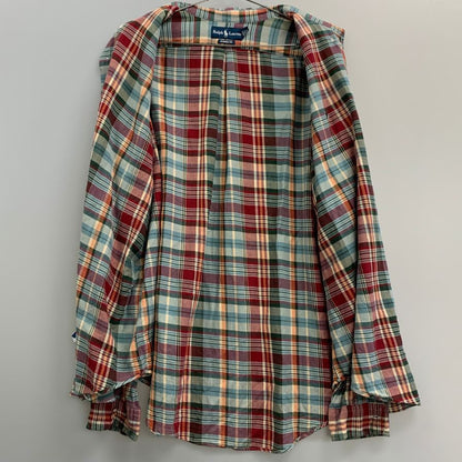 中古■ラルフローレン ボタンダウンシャツ 90S タータンチェック オリーブ系 メンズ サイズXXL Ralph Lauren 【AFB28】