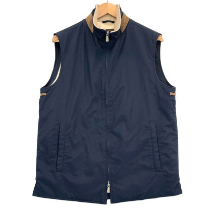 極美品◆ロロピアーナ ジップアップベスト ネイビー ナイロン カシミヤ混 サイズS Loro Piana 【AFB8】