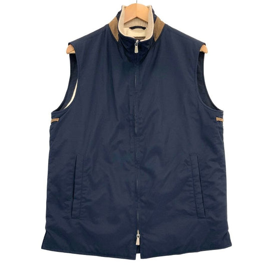 極美品◆ロロピアーナ ジップアップベスト ネイビー ナイロン カシミヤ混 サイズS Loro Piana 【AFB8】