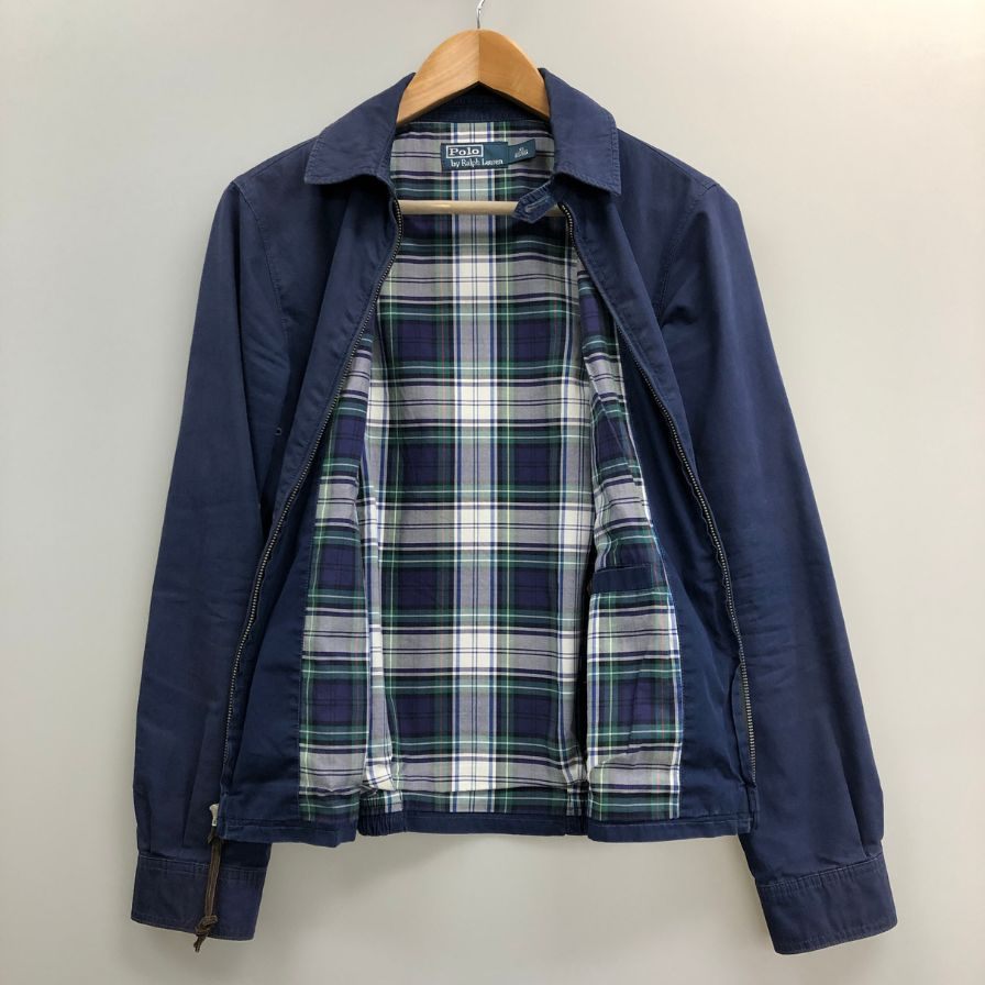 中古◆ポロ ラルフローレン スウィングトップ 裏地チェック ネイビー メンズ サイズXS Polo Ralph Lauren 【AFB29】