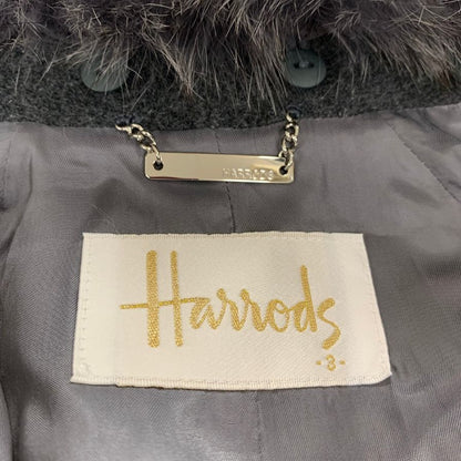 美品◆ハロッズ コート 16505111 アンゴラ フォックス ファー グレー レディース サイズ3 HARRODS 【AFF22】