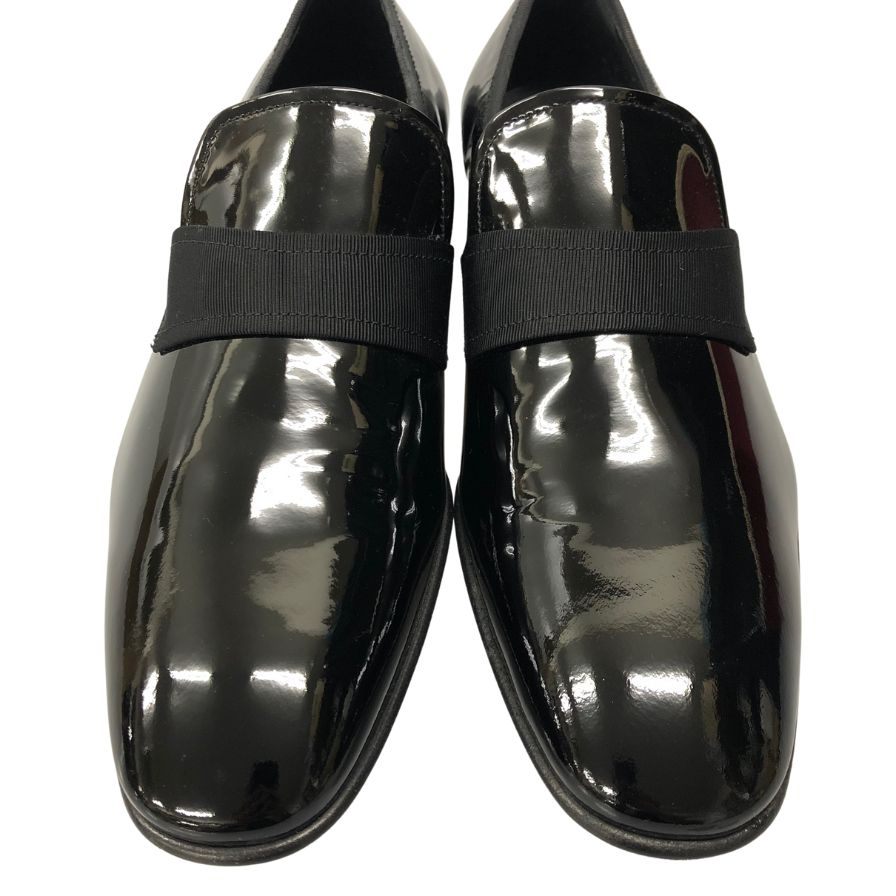 サルヴァトーレフェラガモ レザースリッポン パテントレザー メンズ サイズ 8 1/2 ブラック  Salvatore Ferragamo 約26.5cm【AFD9-2】