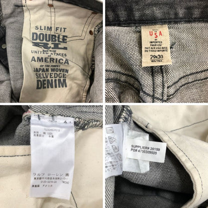 ダブルアールエル ラルフローレン デニムパンツ ストレート 革パッチ ボタンフライ グレー メンズ サイズ W29 L30 RRL RALPH LAUREN 【AFB39】