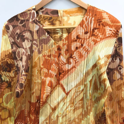 極美品◆プリーツプリーズ イッセイミヤケ コート 総柄 イエロー レディース サイズ5 PP11-JA596 PLEATS PLEASE ISSEY MIYAKE 【AFB32】