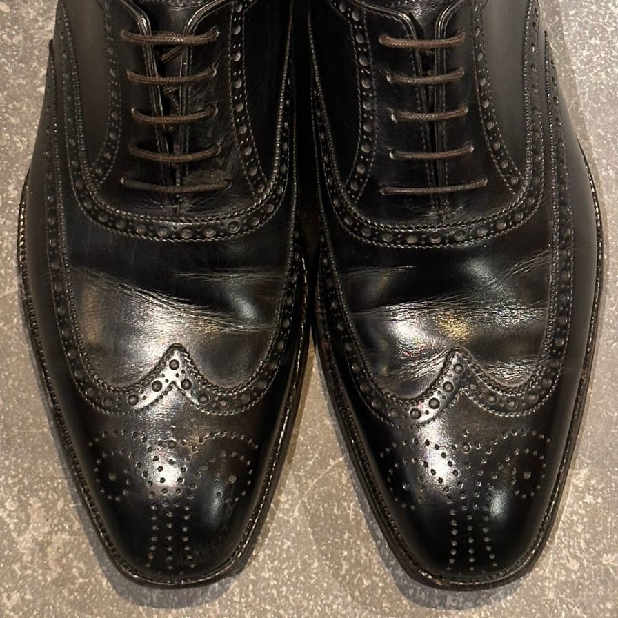 クロケット&ジョーンズ フルブローグ ブラック カーフ サイズUK7D CROCKETT&JONES ビジネスシューズ 約25.5cm【LA】【中古】