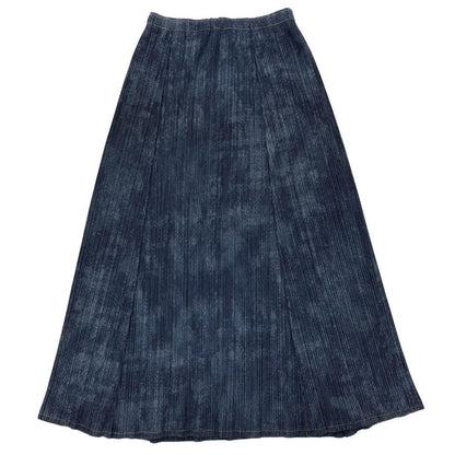 プリーツプリーズ イッセイミヤケ フレアロングスカート デニム転写 ネイビー レディース サイズ4 PP53-JG516 PLEATS PLEASE ISSEY MIYAKE【AFB1】