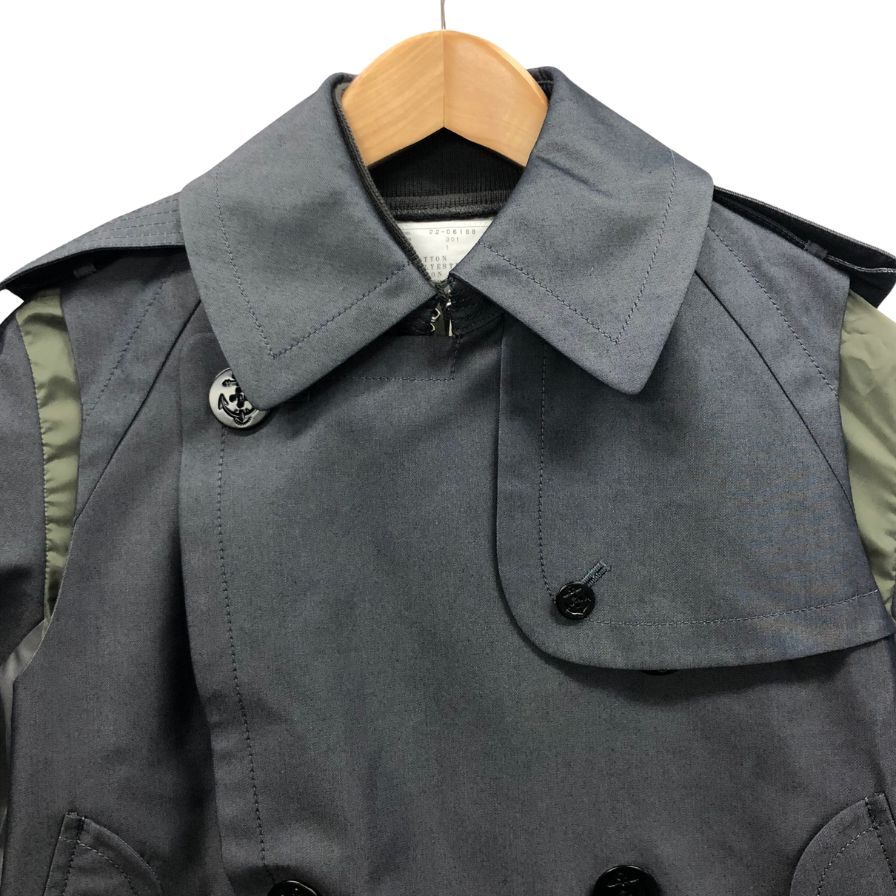 美品◆サカイ 22AW ジャケット Gabardine Mix Jacket グレー×カーキ サイズ1 22-06188 sacai 【AFB31】