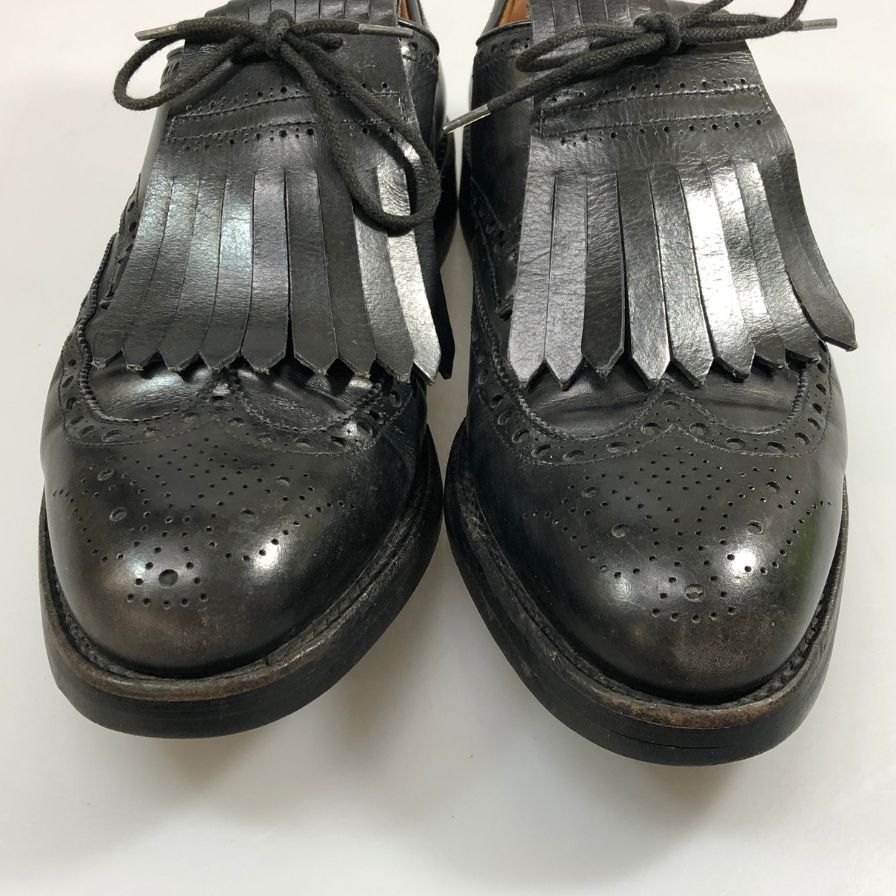 クロケット＆ジョーンズ ゴルフシューズ バークデール ウィングチップ キルト付き ブラック メンズ サイズ7E Crockett&Jones BIRKDALE 約25.5cm【AFC5】