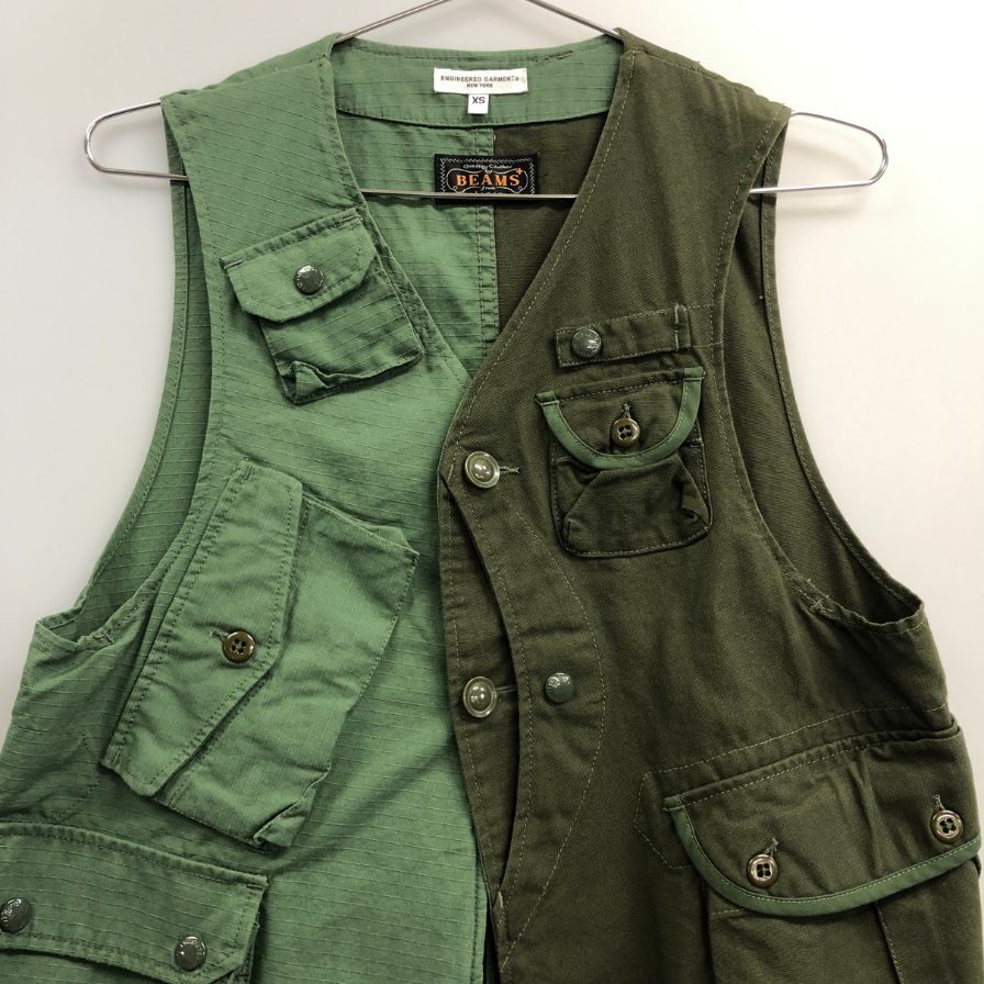 美品◆エンジニアードガーメンツ ビームス+別注 ベスト コットン バイカラー メンズ カーキ サイズXS  Engineered Garments 【AFB21】