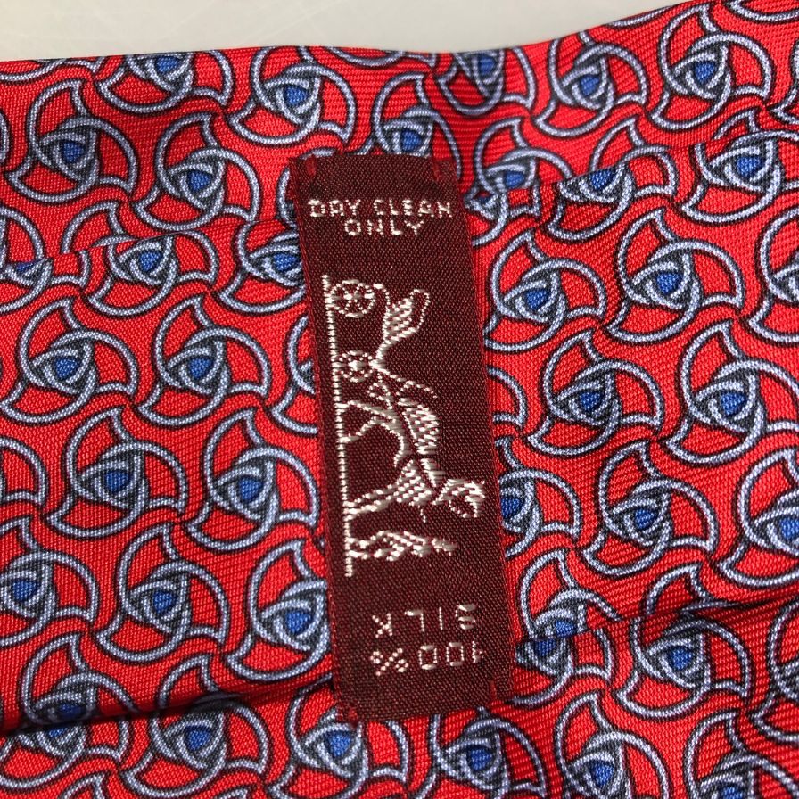 エルメス ネクタイ 総柄 プロペラ柄 シルク レッド系 メンズ HERMES【AFI6】