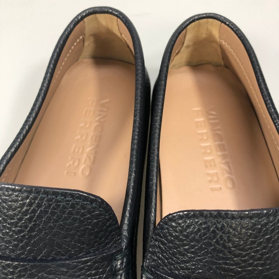 ヴィンセンツォ フェレーリ レザーシューズ ドライビングシューズ シボ革 メンズ ブラックサイズ8 Vincenzo Ferreri 約26.0cm【AFC4】