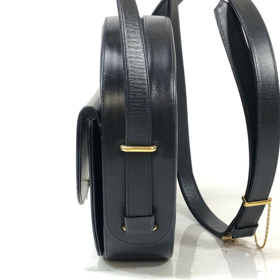 カルティエ サファイアライン レザーショルダーバッグ ゴールド金具 ブラック Cartier【AFE3】