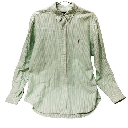 美品◆ラルフローレン ボタンダウンシャツ 90S ストライプ グリーン メンズ サイズ16 1/2 Ralph Lauren 【AFB20】
