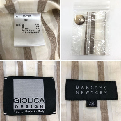 美品◆バーニーズニューヨーク テーラードジャケット コットン リネン ナイロン ポリエステル ストライプ ブラウン系 サイズ44 BARNEYS NEWYORK 【AFB3】