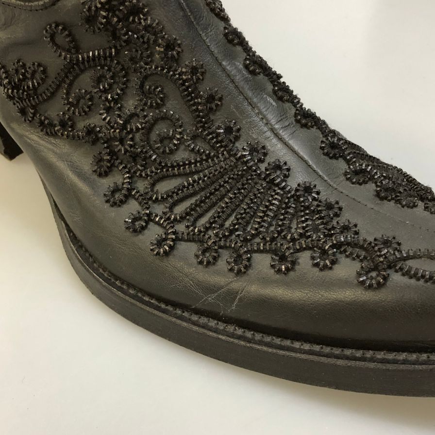 アレキサンダーマックイーン レザーブーツ ロングブーツ 23919 サイドジップ 装飾 メンズ ブラック サイズ44 Alexander McQueen 約30.0cm【AFI30】
