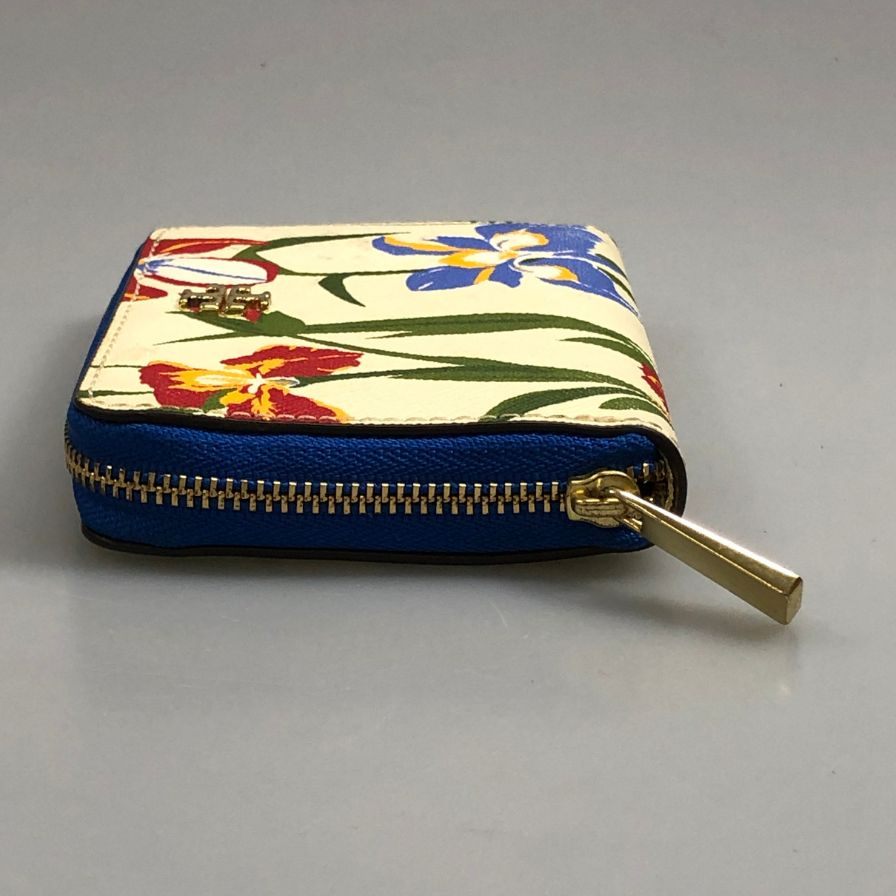 トリーバーチ コインケース 花柄 ラウンドファスナー レザー ベージュ系 レディース TORY BURCH【AFB50】【中古】