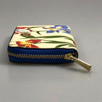 トリーバーチ コインケース 花柄 ラウンドファスナー レザー ベージュ系 レディース TORY BURCH【AFB50】【中古】