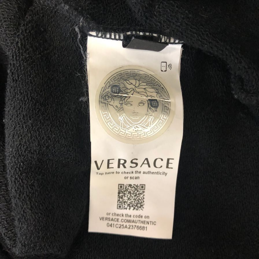 美品◆ヴェルサーチ パーカー バロッコアカンサスプリント A87476 メンズ コットン サイズXS ブラック イエロー VERSACE 【AFB5】