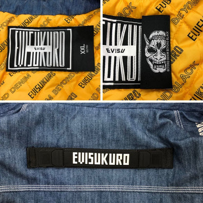 美品◆エヴィス デニムジャケット 中綿 ブルー 裏地ロゴ メンズ サイズXXL EVISU 【AFB56】