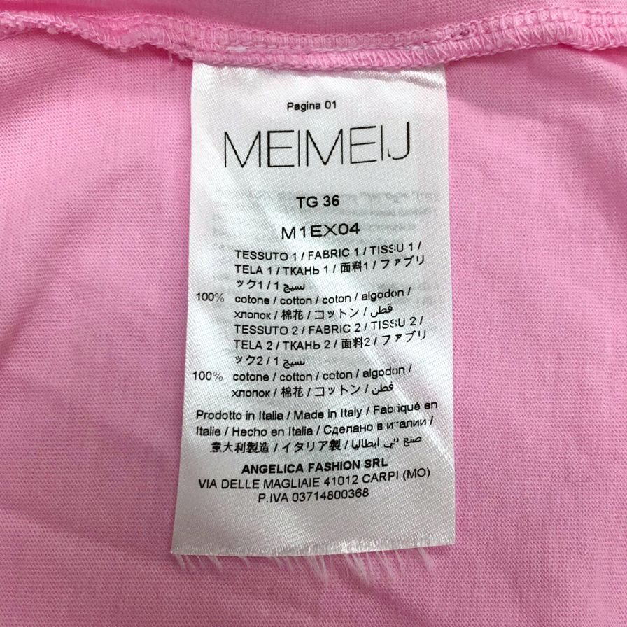 極美品◆メイメイジェイ ノースリーブ フリル トップス レディース コットン100% サイズ36 ピンク イタリア製  MEIMEIJ 【AFB28】
