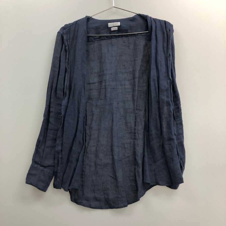 美品◆グランシャツ 長袖シャツ ロングスリーブ リネン ネイビー メンズ サイズ38/15 GLANSHIRT 【AFB43】
