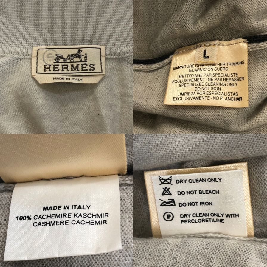 極美品◆エルメス ニット長袖シャツ カシミヤ グレー  サイズL HERMES 【AFB4】