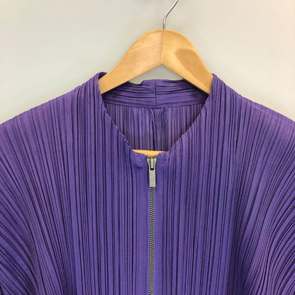 美品◆プリーツプリーズ ジャケット ジップアップ PP83-JC162 ポリエステル レディース パープル サイズ3 PLEATS PLEASE 【AFB33】
