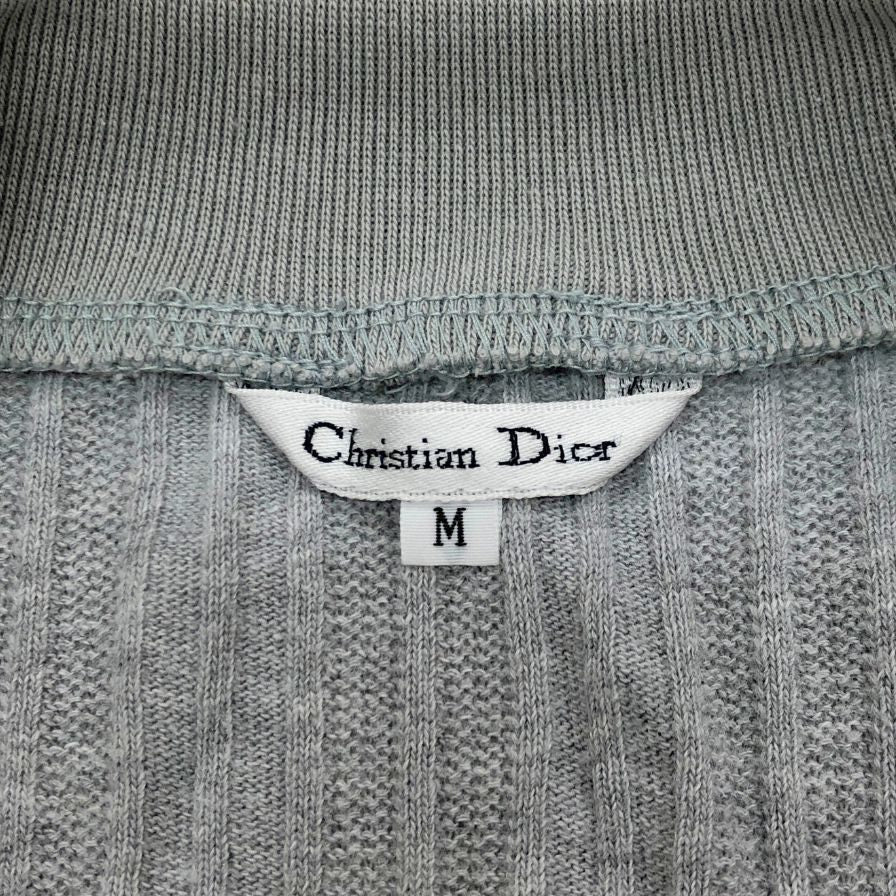 美品◆クリスチャン ディオール セーター 刺繍 コットン リブ ニット クルーネック グレー レディース サイズM Christian Dior 【AFB6】