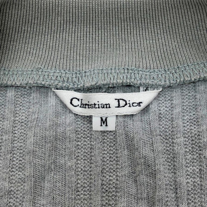美品◆クリスチャン ディオール セーター 刺繍 コットン リブ ニット クルーネック グレー レディース サイズM Christian Dior 【AFB6】