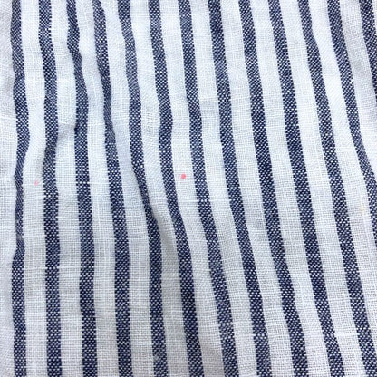 美品◆フレンチリネン プルオーバー ストライプ リネンシャツ 白×青 サイズM レディース 麻 長袖シャツ french linen 【AFB15】
