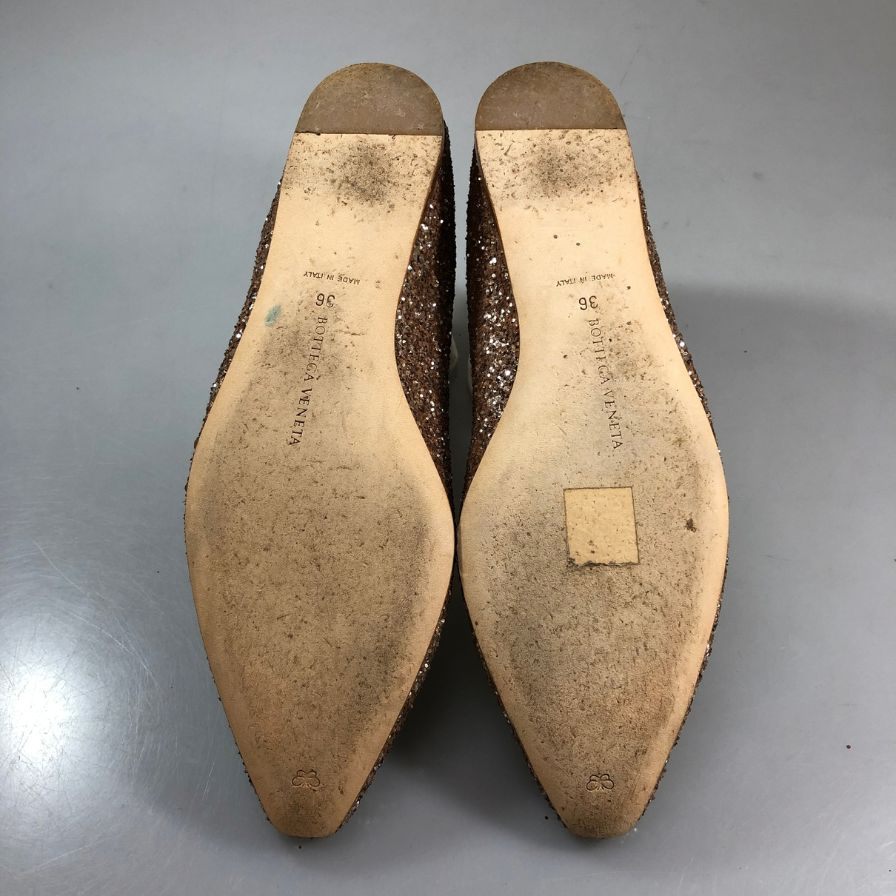 ボッテガヴェネタ パンプス グリッター フラット イントレチャート ピンク系 レディース サイズ36 BOTTEGA VENETA 約23.0cm【AFC42】