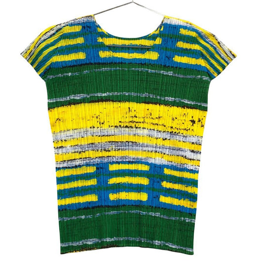 美品◆プリーツプリーズ イッセイミヤケ カットソー 総柄 マルチカラー レディース サイズ3 PP21-JK683 PLEATS PLEASE ISSEY MIYAKE 【AFB10】