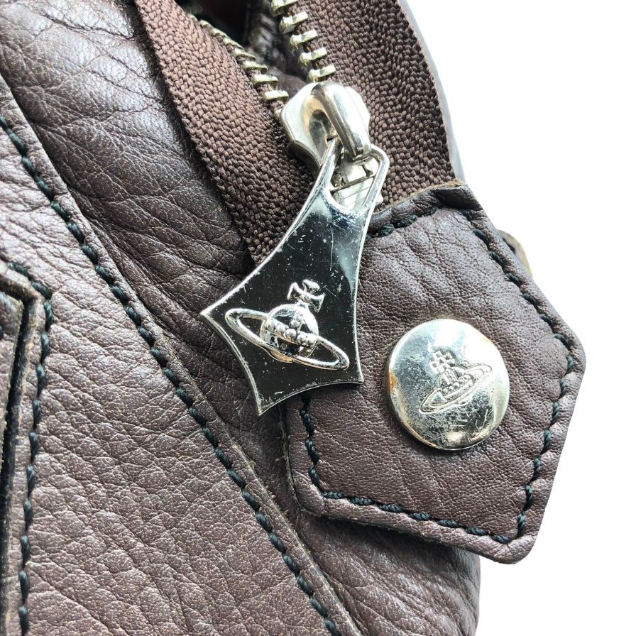 ヴィヴィアンウエストウッド パンチングオーブ レザー トートバッグ ユニセックス ブラウン  Vivienne Westwood【AFE5】